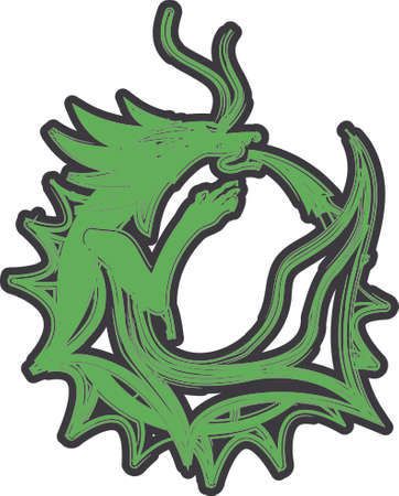 Silhouette of Ouroboros (dragon eating its own tail) as emblem, sign or logoのイラスト素材