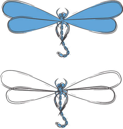 Flying dragonfly. Hand-drawn image on white backgroundのイラスト素材