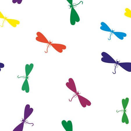 Seamless pattern with the flying multi-colored dragonfliesのイラスト素材