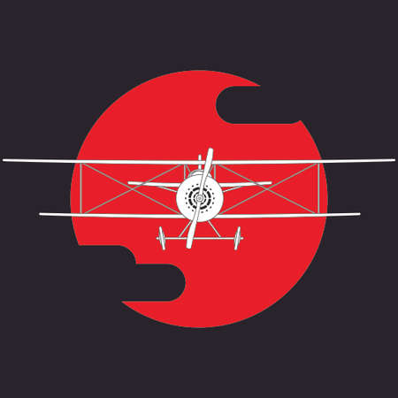 Old biplane on the red sun as backgroundのイラスト素材