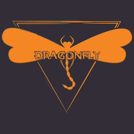 Silhouette of a dragonfly in a triangle as emblem, sign or logoのイラスト素材