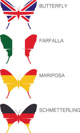 Set of Silhouettes of butterflies in colors of national flagsのイラスト素材