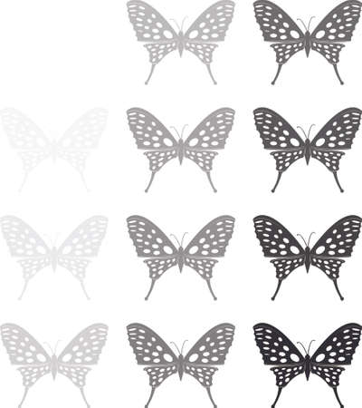 Set butterfly icons. Images from white to black colorのイラスト素材