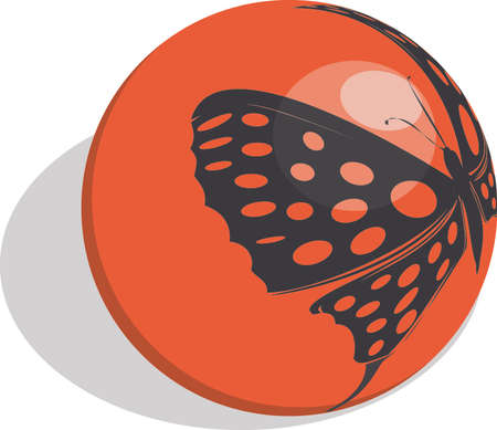 Red sphere with the image of a silhouette of a butterflyのイラスト素材