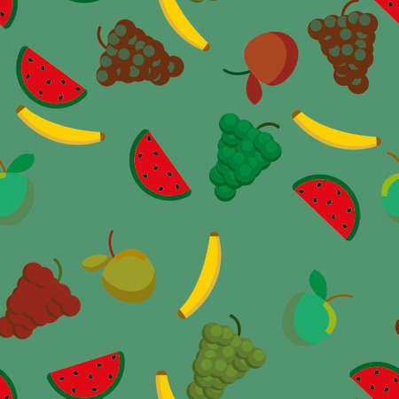 Fruits on green background. Seamless pattern for textile or wallpaperのイラスト素材