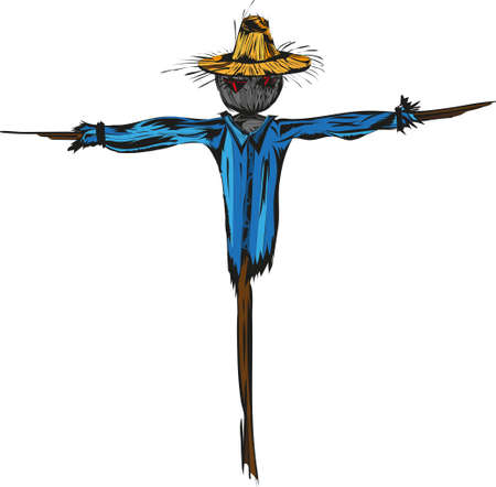 Old scarecrow. Hand-drawn image on white backgroundのイラスト素材