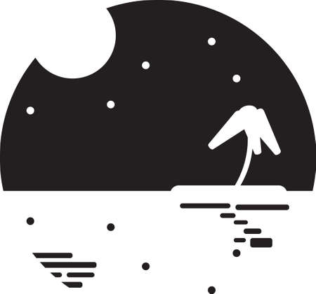 Round landscapes icons. Flat style illustration. Tropical island, sea, sand and palmのイラスト素材