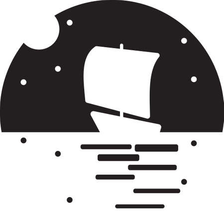 Round landscapes icon. Flat style illustration. Sailing ship in a oceanのイラスト素材