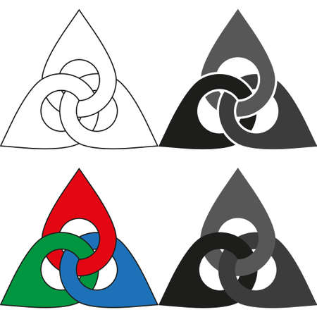 Set Optical illusion objects. Valknut or Knot of the dead. Magic symbol, an interlacing of three trianglesのイラスト素材