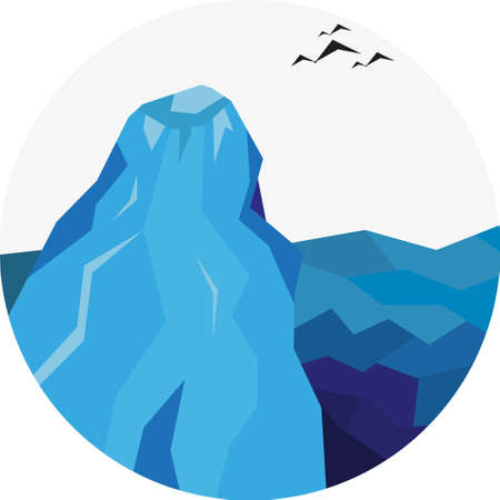 Round landscape icon. Flat style illustration. Blue mountainsのイラスト素材