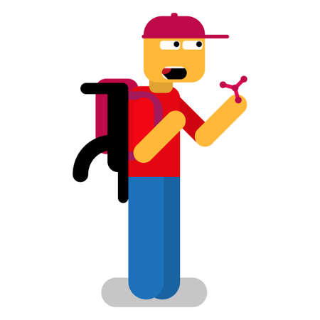 Young man with a backpack and spinner in his handのイラスト素材