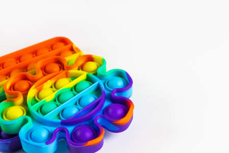 Anti-stress toys pop it, simple dimple, on white background, copy space. Concept trendy...