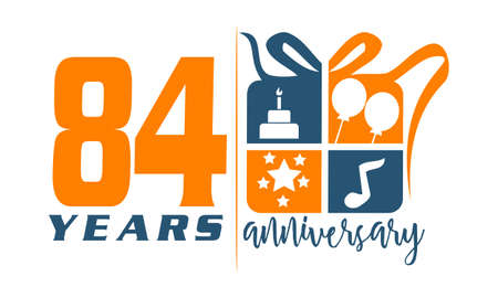 84 Years Gift Box Ribbon Anniversaryのイラスト素材