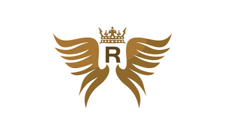 Wing shield crown initial R on white background, vector illustration.のイラスト素材