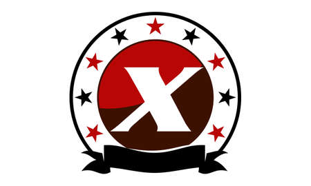 Emblem Star Ribbon Circle Initial Xのイラスト素材