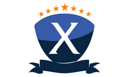 Emblem Star Ribbon Shield Initial Xのイラスト素材