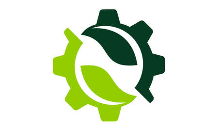 Letter N inside gear and leaf on white background illustration.のイラスト素材