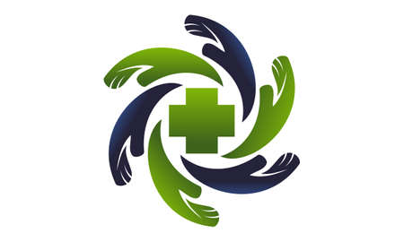Hand and Cross Healthy Care icon logo vector illustration.のイラスト素材