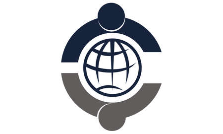 Global Solution Relationship, two silhouette illustration of person with globe in the center design logo.のイラスト素材
