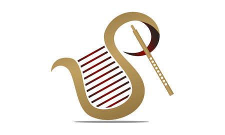 Flute and Harp vector logo design.のイラスト素材