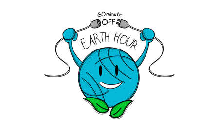 Earth Hour typography with Earth design unplugging tye wire.のイラスト素材