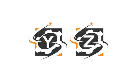 Gear letter X and Z solution template design set illustration.のイラスト素材