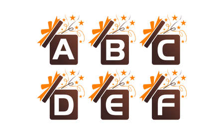 Gift Box Ribbon Template Set with lettersのイラスト素材