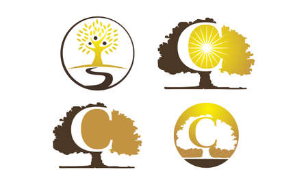 Oak tree template set.のイラスト素材