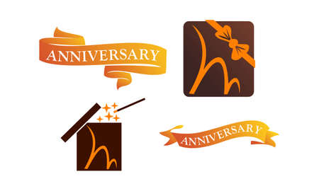 Gift Box Ribbon Anniversary Setのイラスト素材