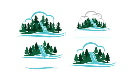 Mountain Waterfall Template Setのイラスト素材