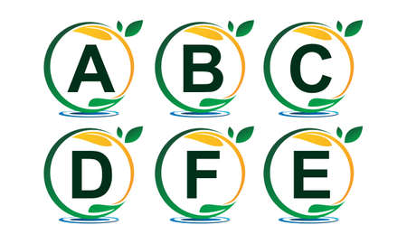 Leaf water with letter initial logo template setのイラスト素材