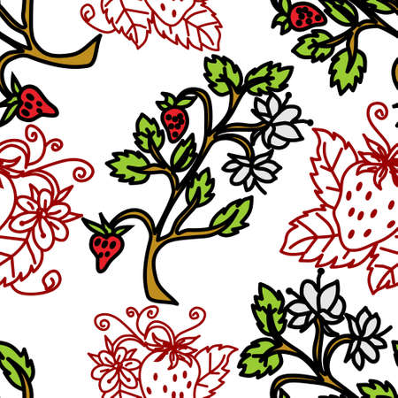 Strawberry Fruit Pattern Seamless Vector Templateのイラスト素材