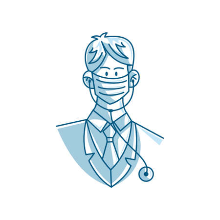 Illustration of Male doctor character wearing mask Vectorのイラスト素材