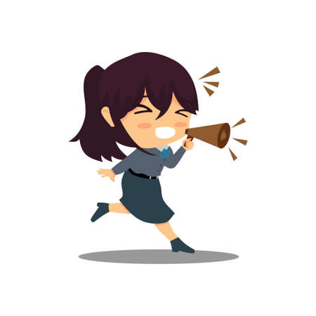 Cartoon Businesswoman Shout Out With Megaphone Illustrationのイラスト素材