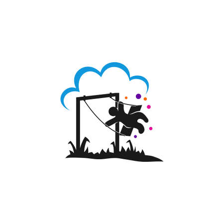 Kid sitting on swing.template Illustrationのイラスト素材