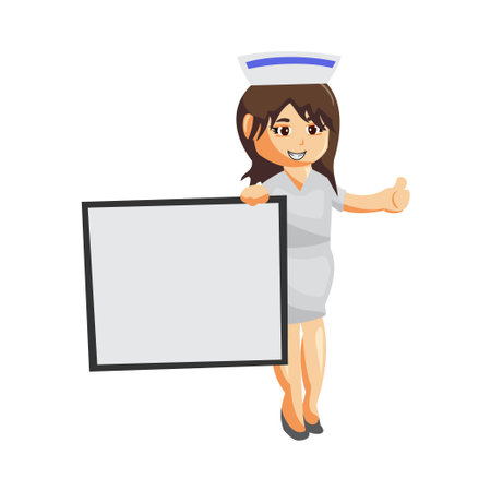 Nurse Woman hospital character clothes healthcare mascot With Blank Boardのイラスト素材