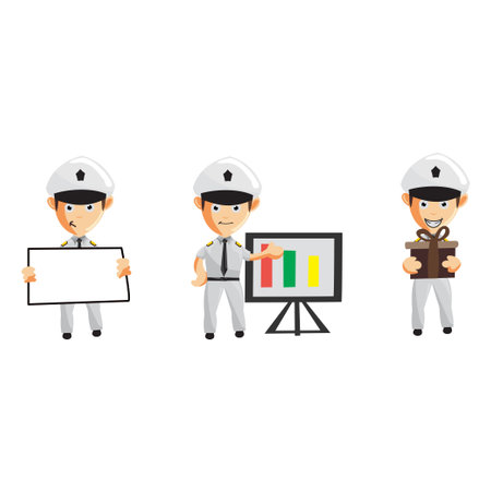 Airplane Pilot Cartoon Character Set Aircraft Captain in Uniformのイラスト素材