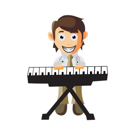 Business man play piano cartoon character Illustration design creation Isolatedのイラスト素材