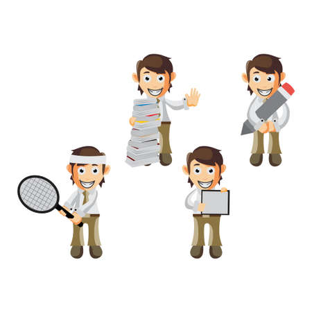 Business man cartoon character Illustration design creation Set with different gesturesのイラスト素材