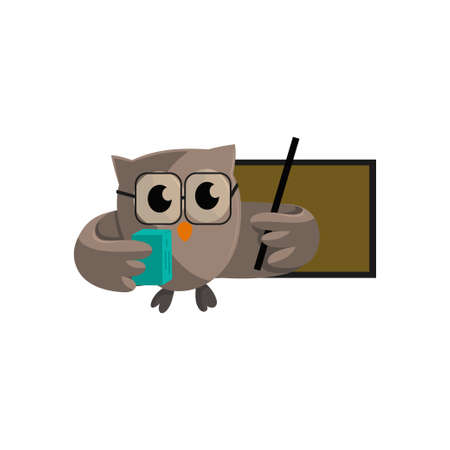 Owl bird Bring Book and pointing to blank board. template design Smart Education with Owl Symbolのイラスト素材