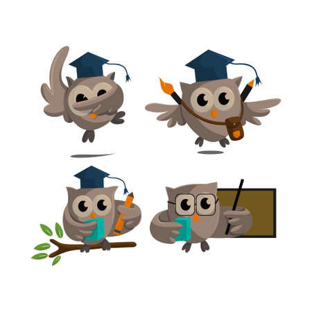 Owl bird template design Smart Education with Owl Symbol  Setのイラスト素材