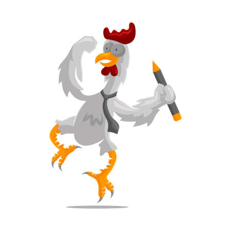 Roster Chicken Holding Pencil illustration Businessman Success Template Designのイラスト素材