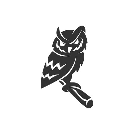 Owl standing on branch Icon Brand Template Isolatedのイラスト素材