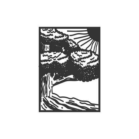 Oak tree root Sun  Icon Illustration Brand Identityのイラスト素材