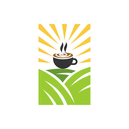 coffee cup sun leaf farm Icon Illustration Brand Identityのイラスト素材