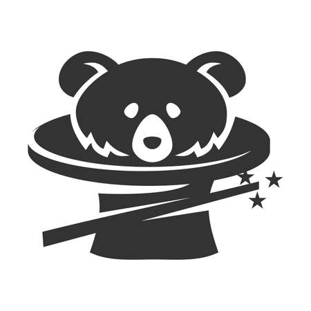 Bear head on Magic hat and wand Icon Illustration Brand Identityのイラスト素材