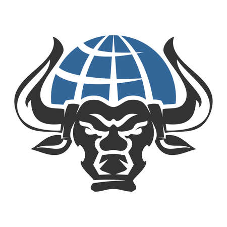 Bull Head with Global World Icon Illustration Brand Identityのイラスト素材
