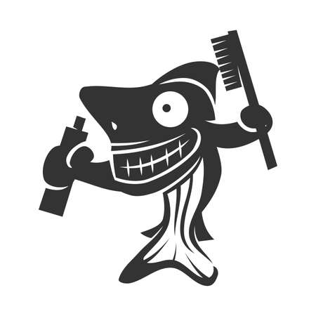 shark with toothbrush and toothpaste Icon Illustration Brand Identityのイラスト素材