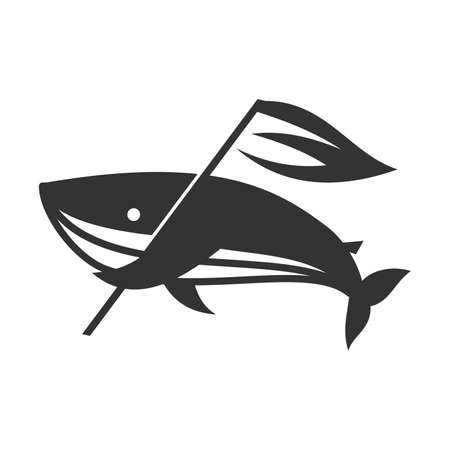 Whale with flag Icon Illustration Brand Identityのイラスト素材