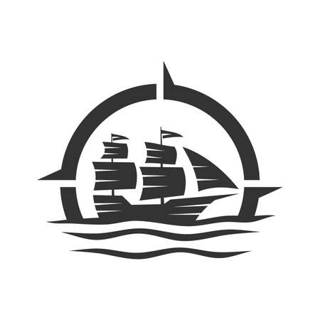 boat ship yacht compass Icon Illustration Brand Identityのイラスト素材